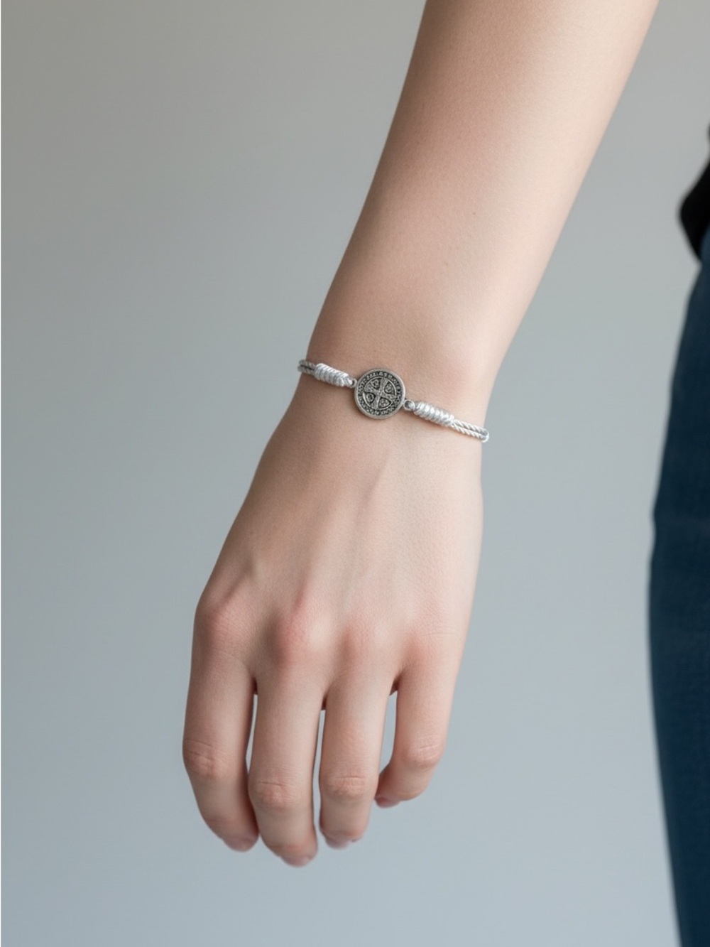 9/16 Silver Cord Bracelet with Medallion Charm - Women's Jewelry